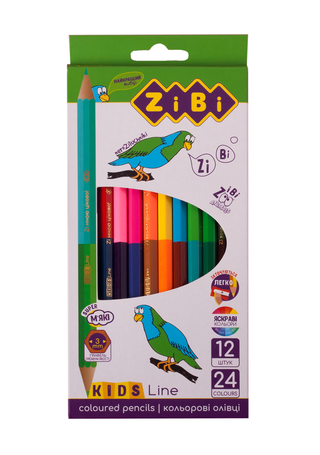 Карандаши цветные ZiBi Double Kids Line, 12 шт., 24 цвета (ZB.2463) - фото 1