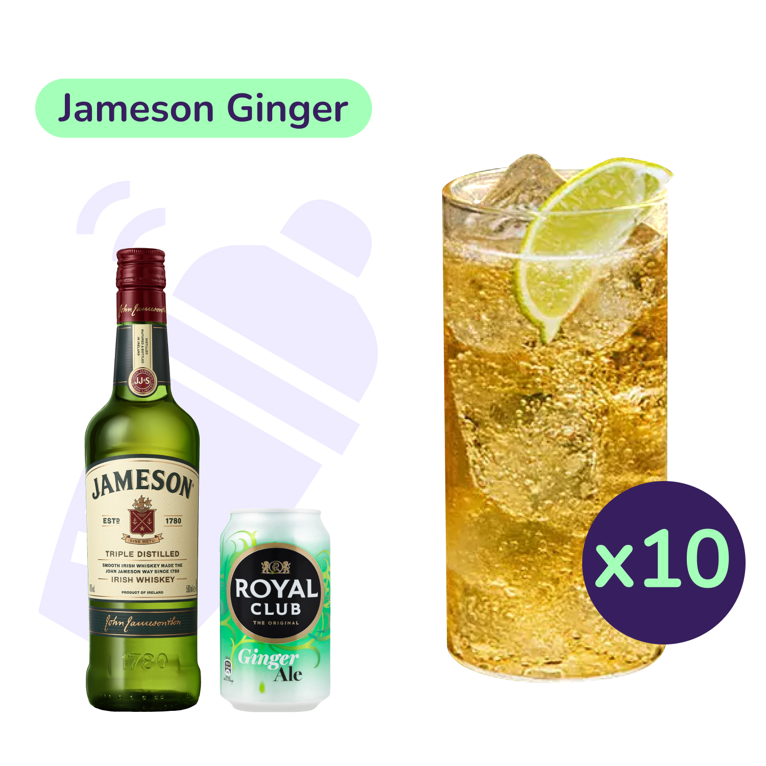 Коктейль Jameson Ginger (набір інгредієнтів) х10 на основі Jameson Irish Whisky - фото 1