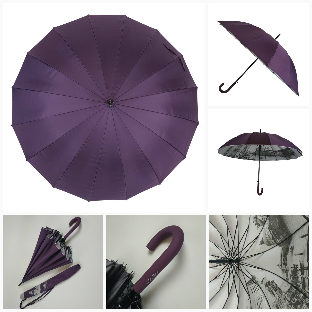 Женский зонт-трость полуавтомат Toprain 102 см фиолетовый - фото 3