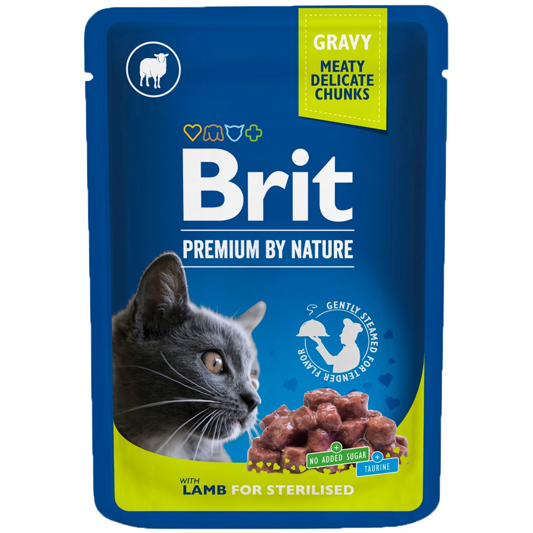 Вологий корм Brit Premium Cat Pouch ягнятина в соусі для стерилізованих котів 100 г - фото 1