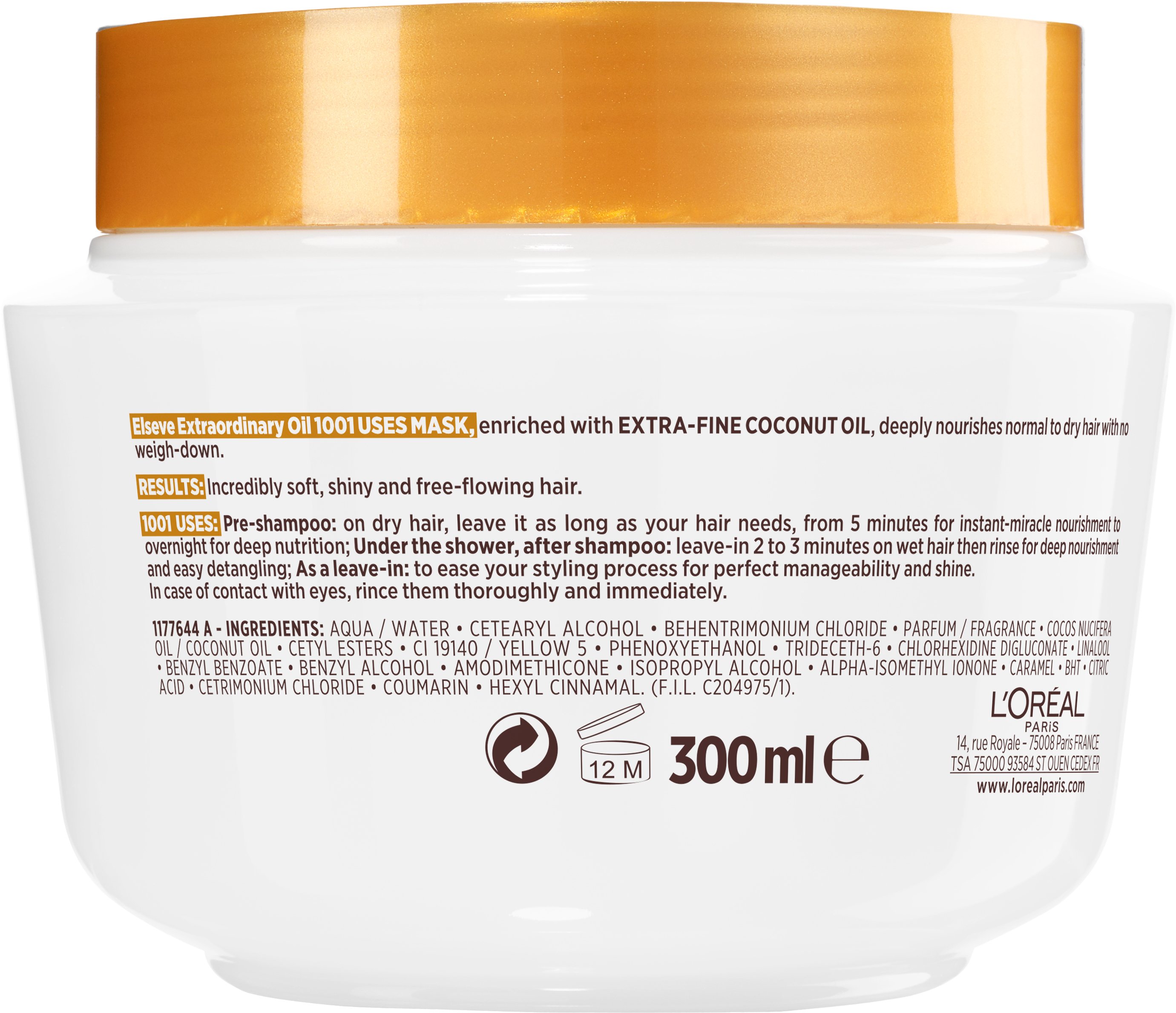 Маска L’Oréal Paris Elseve Роскошь кокосового масла для нормальных и сухих волос 300 мл - фото 2