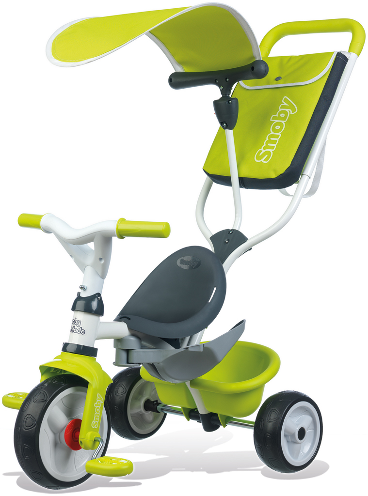 Триколісний велосипед Smoby Toys з козирком, багажником і сумкою, зелений (741100) - фото 1