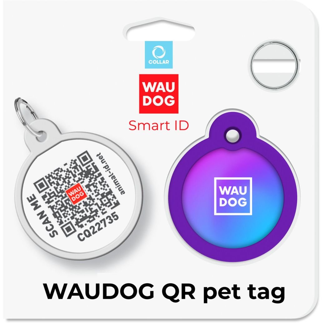 Адресник для собак и кошек Waudog Smart ID с QR паспортом Градиент фиолетовый 30 мм - фото 5