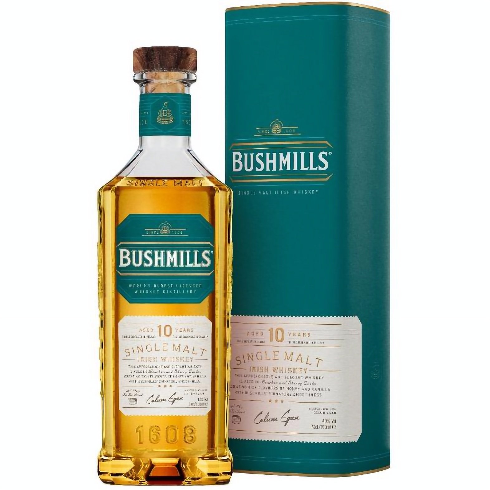 Виски Bushmills Single Malt 10 лет выдержки 40% 0.7 л в тубусе - фото 1