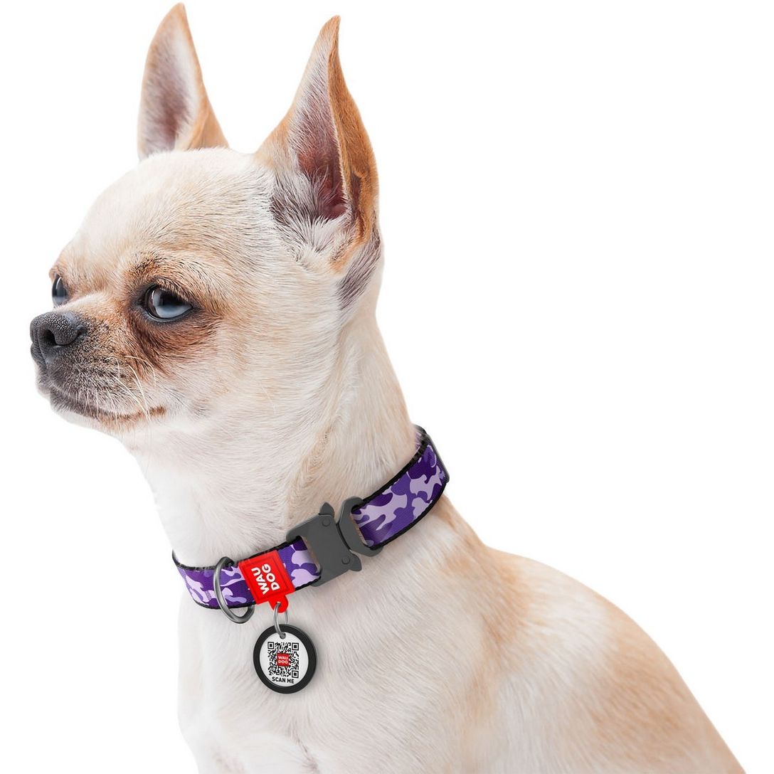 Ошейник для собак Waudog Nylon Фиолетовый камо, c QR паспортом, металлическая пряжка-фастекс, 35-58х2,5 см - фото 4