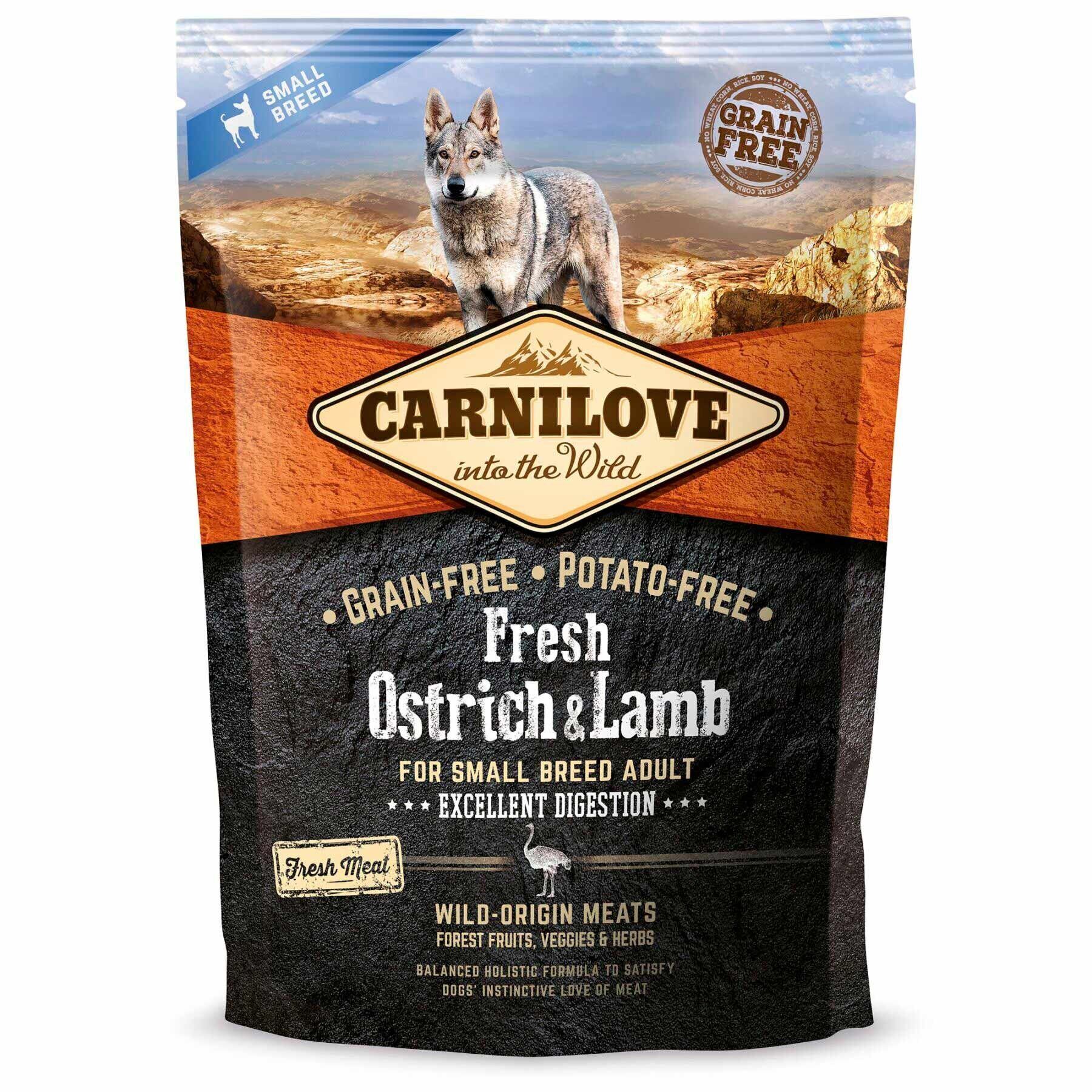 Сухий корм для дорослих собак малих порід Carnilove Fresh Ostrich & Lamb for Small Breed Dogs, з м'ясом страуса і ягняти, 1,5 кг - фото 1