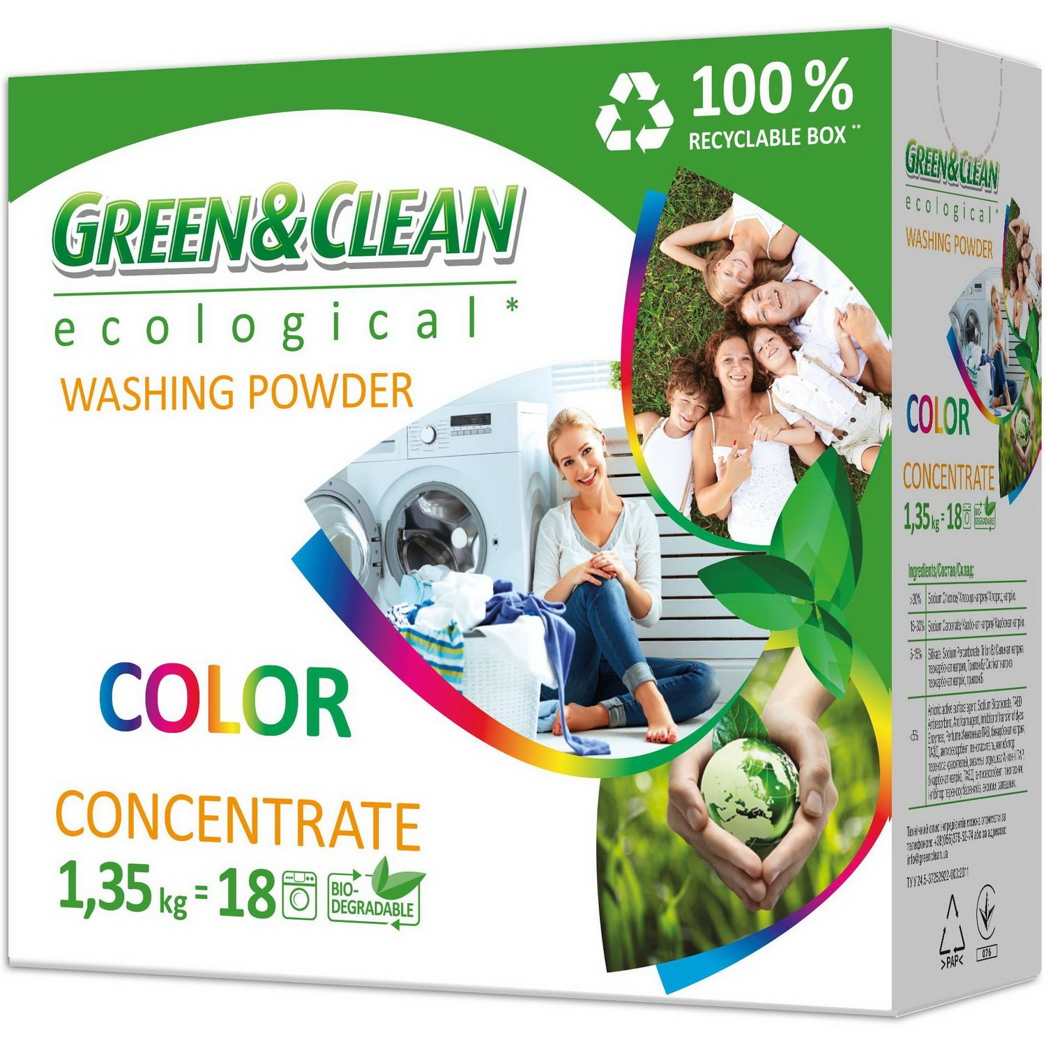 Порошок пральний Green & Clean Professional Color для кольорової білизни, концентрат, 1,35 кг - фото 1
