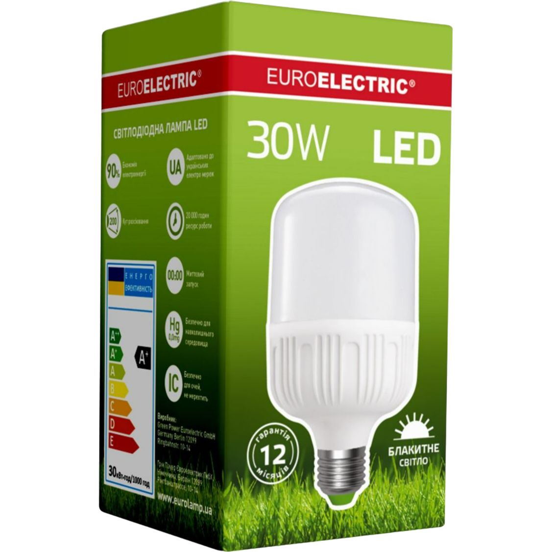 Светодиодная лампа Euroelectric LED Сверхмощная Plastic, 30W, E27, 6500K (40) (LED-HP-30276(P)) - фото 4