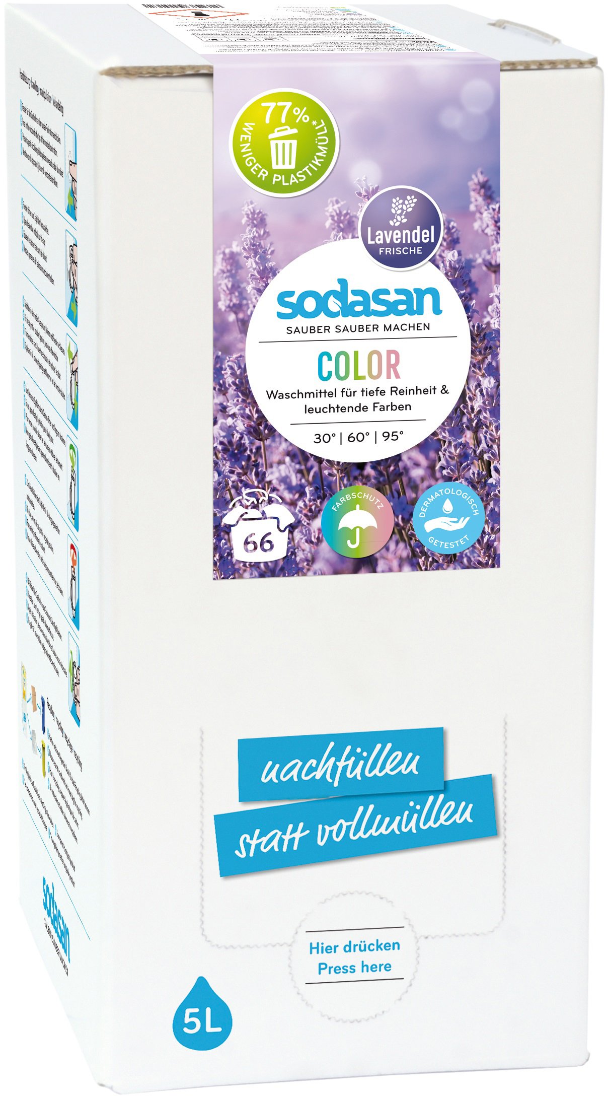 Органічний рідкий засіб для прання кольорових і чорних речей Sodasan Color Lavender, 5 л - фото 1