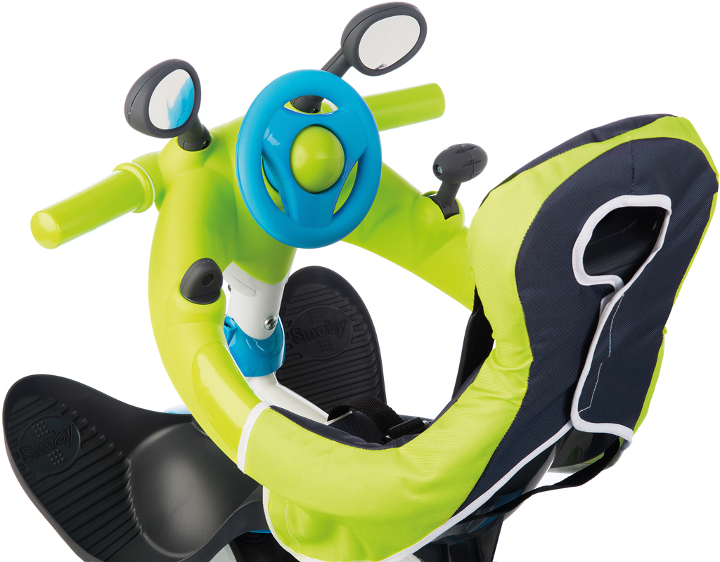 Триколісний велосипед Smoby Toys Бебі Драйвер з козирком і багажником, блакитно-зелений (741200) - фото 6