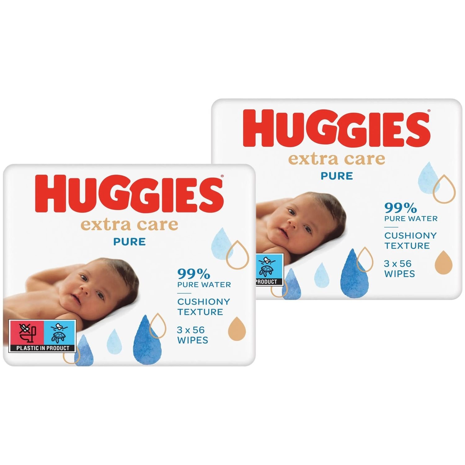 Вологі серветки Huggies Pure Extra Care, 168 шт. (3 уп. по 56 шт.) - фото 1