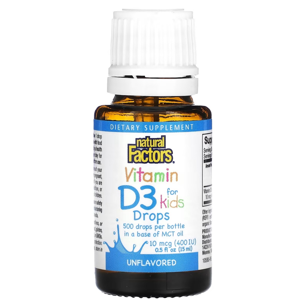 Витамин D3 для детей Natural Factors Vitamin D3 Drops без ароматизаторов 400 МЕ 15 мл - фото 1