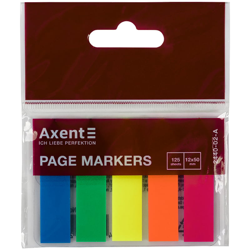 Закладки пластикові Axent стрілка, 5 кольорів, 12х50 мм, 125 шт. (2440-02-A) - фото 1