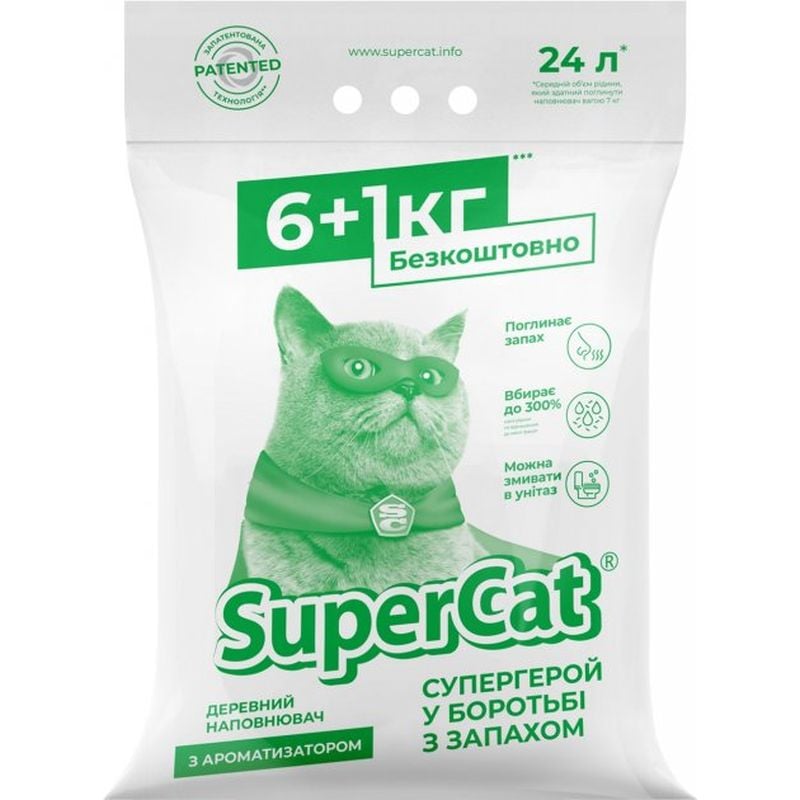 Фото - Кошачий наполнитель Super Cat Наповнювач для котів SuperCat з ароматизатором, 6+1 кг, зелений  (3552)