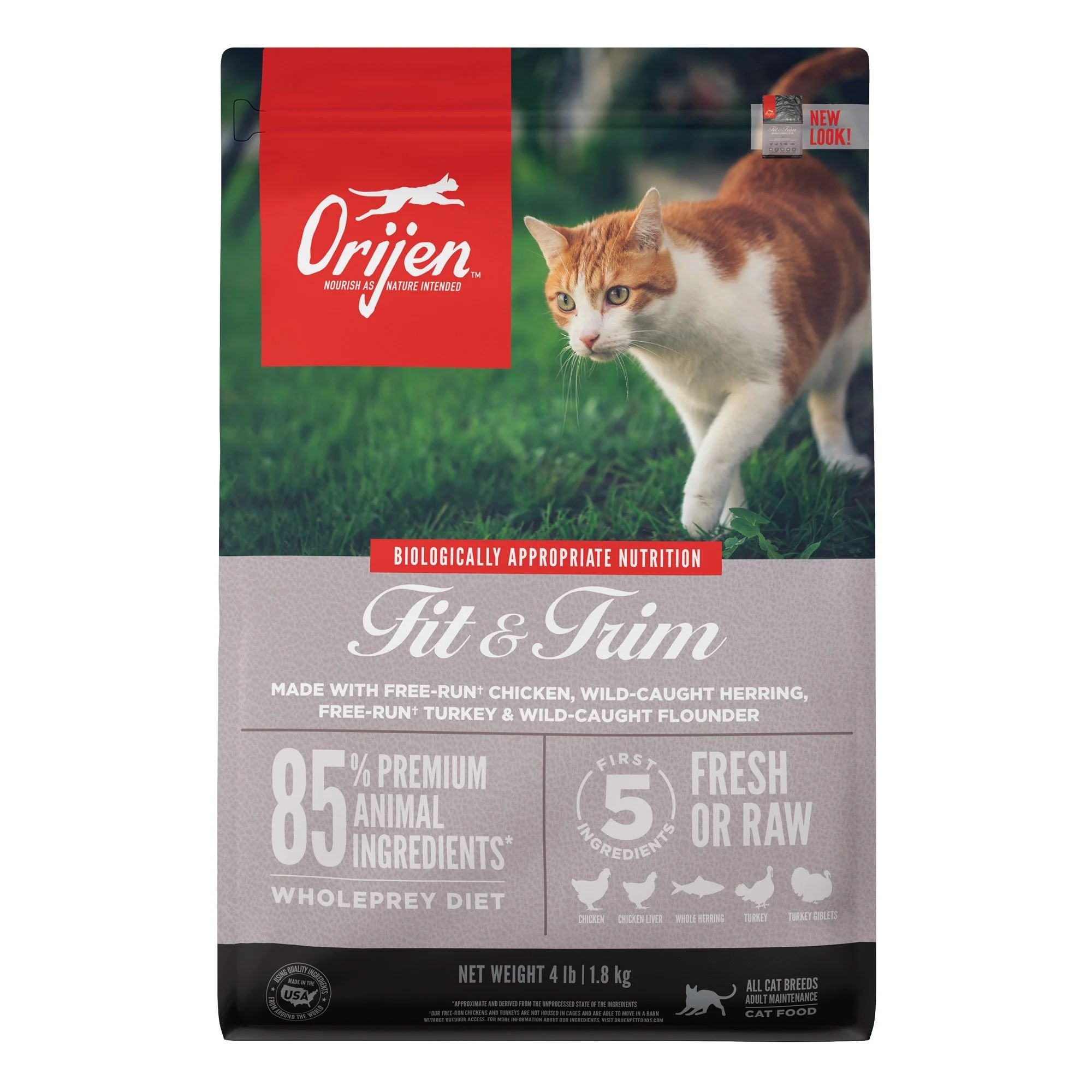Безглютеновый сухой корм для взрослых кошек с лишним весом Orijen Fit&Trim, с птицей, рыбой и яйцом, 1,8 кг - фото 1