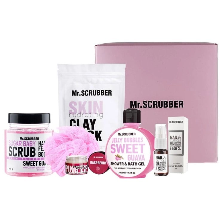Подарунковий набір Mr.Scrubber Woman Beauty Box: Скраб для тіла, 300 г + Маска для обличчя, 100 г + Олія для нігтів, 10 мл + Гель для душу, 300 мл + Скраб для губ, 50 мл + Мочалка - фото 1