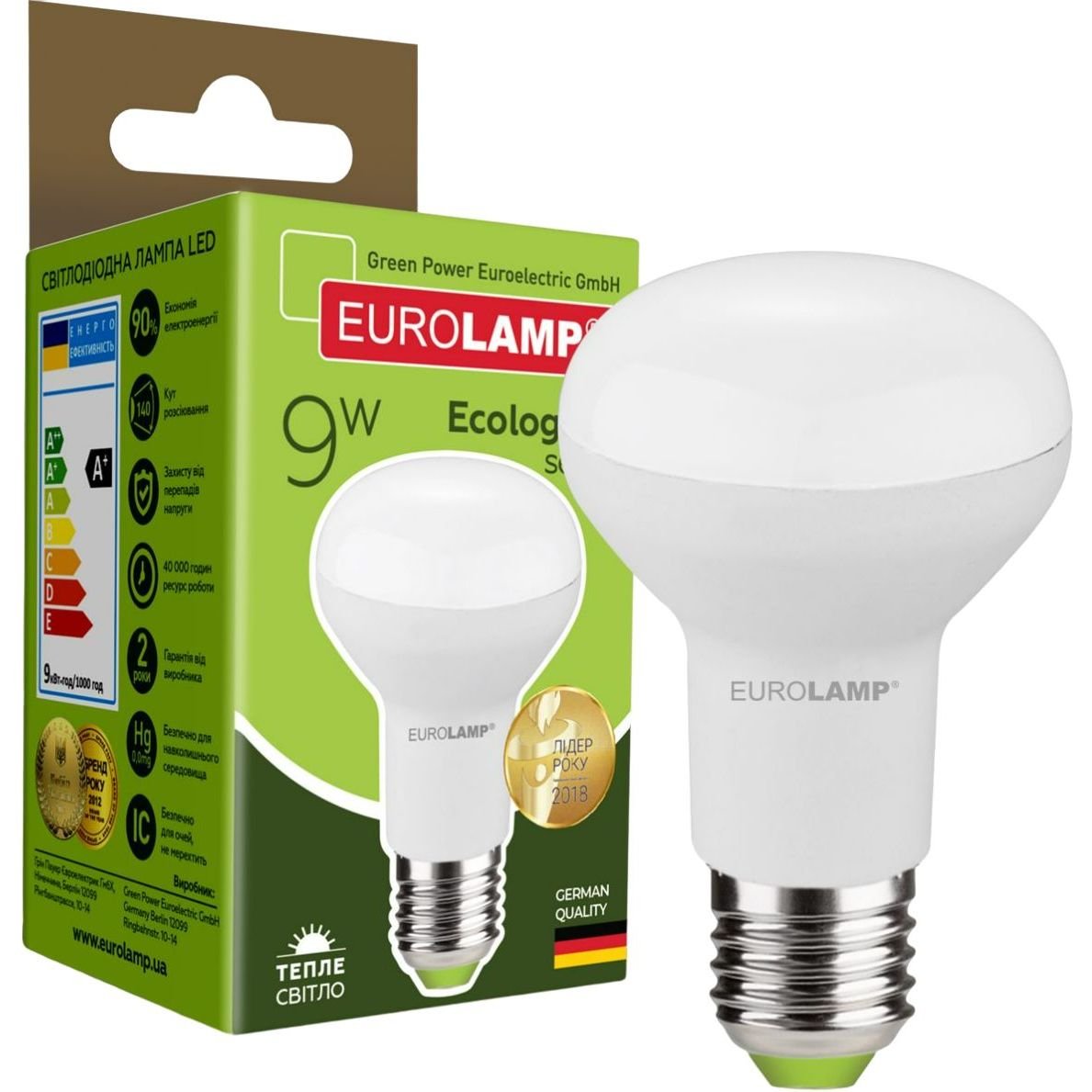 Світлодіодна лампа Eurolamp LED Ecological Series, R63, 9W, E27, 3000K (LED-R63-09272(P)) - фото 1