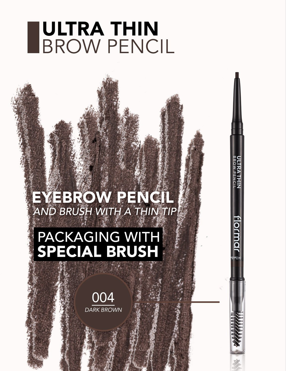 Олівець для брів Flormar Ultra Thin Brow Pencil Dark Brown тон 004, 0.14 г (8000019546641) - фото 4