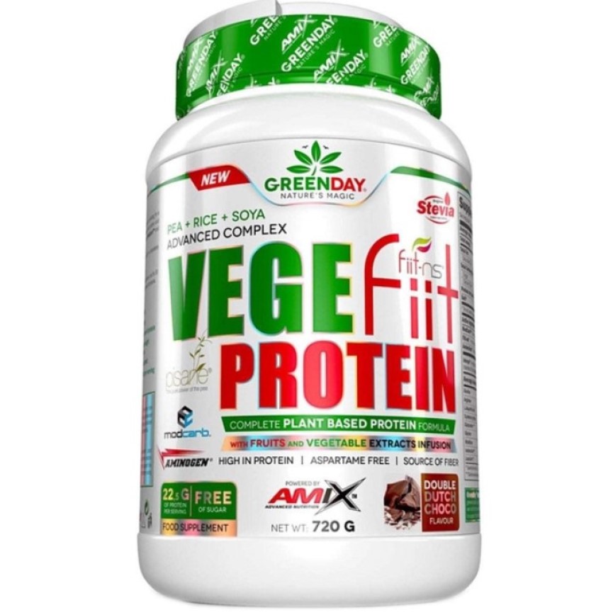 Растительный протеин Amix GreenDay Vege-Fiit Protein Двойной шоколад 720 г - фото 1
