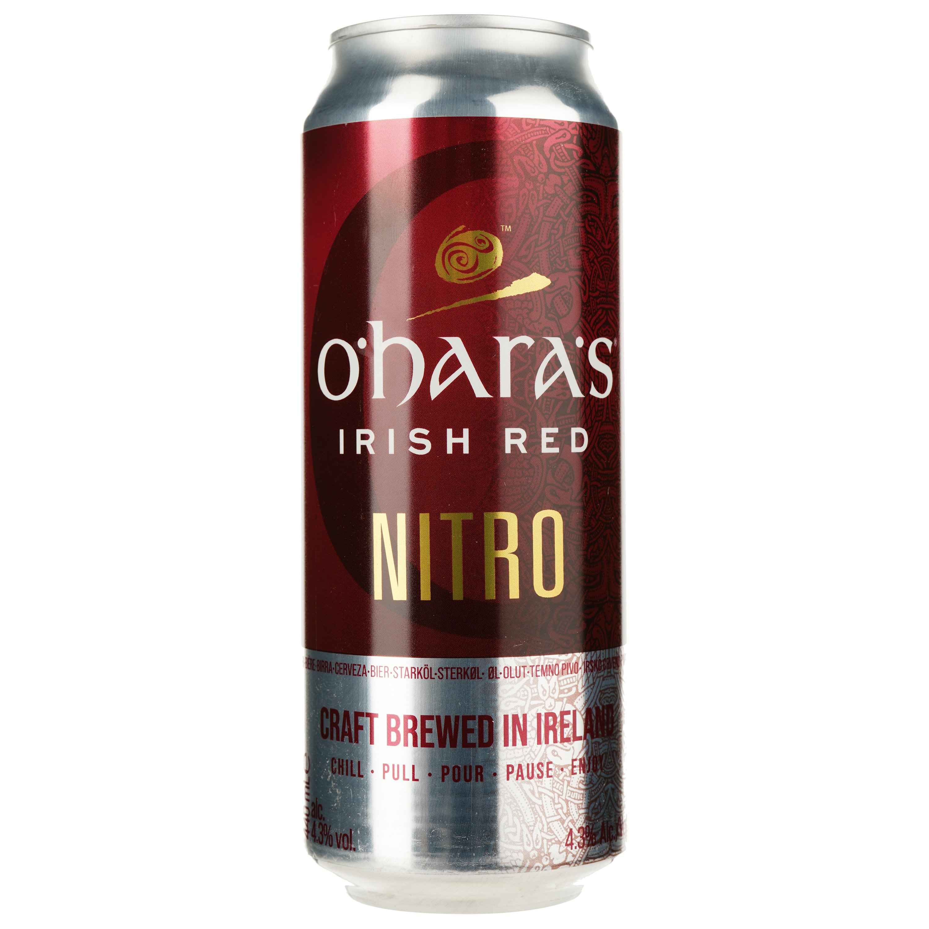 Пиво O'Hara's Irish Red Nitro, полутемное, 4,3%, ж/б, 0,44 л - фото 1