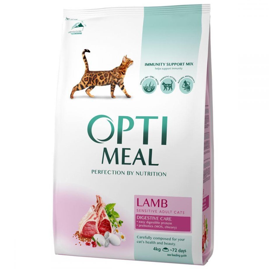 Сухий корм для дорослих котів із чутливим травленням Optimeal, з ягням, 4 кг (B1841101) - фото 1