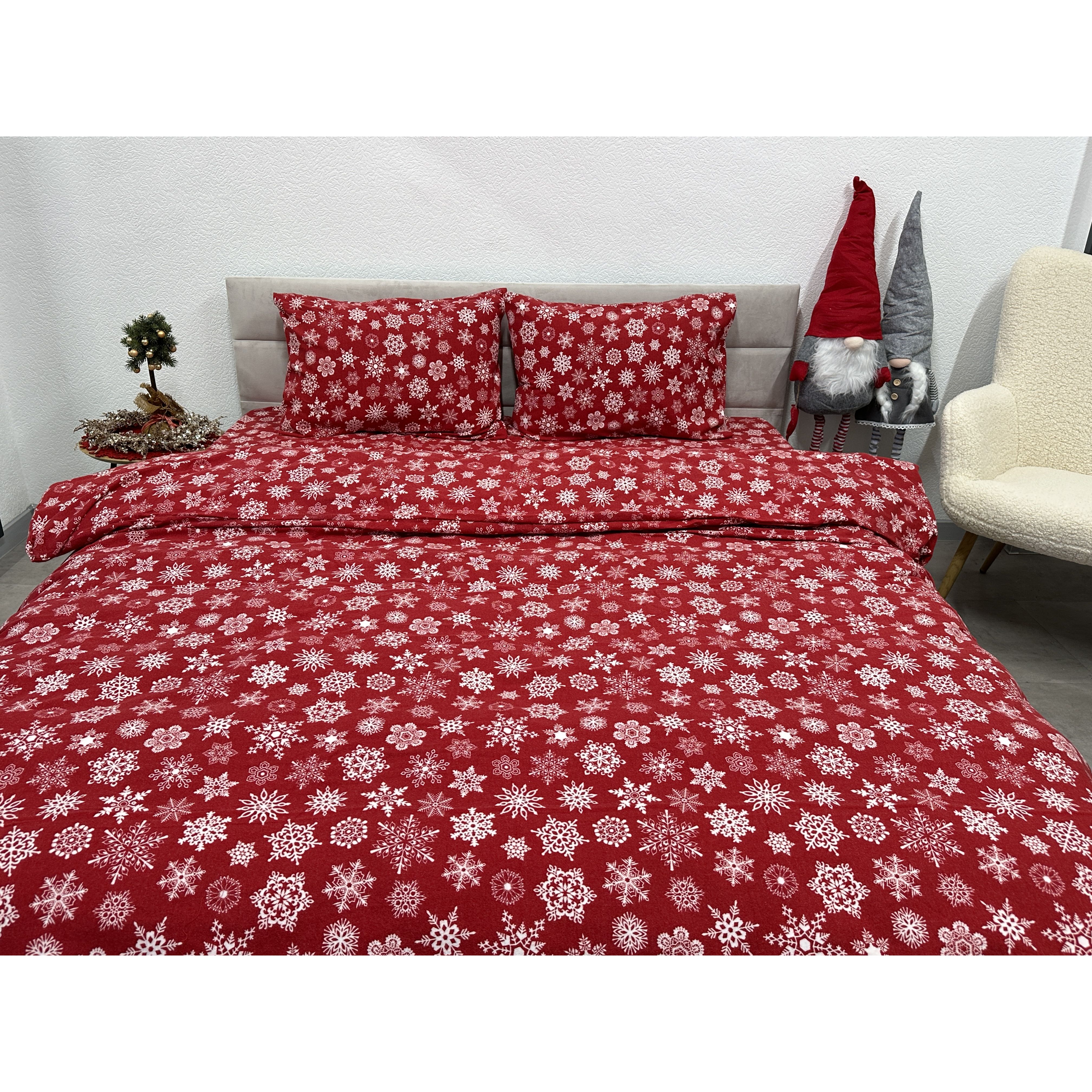 Комплект постільної білизни Ecotton двоспальний 15505 Сніжинка на червоному (24264) - фото 9