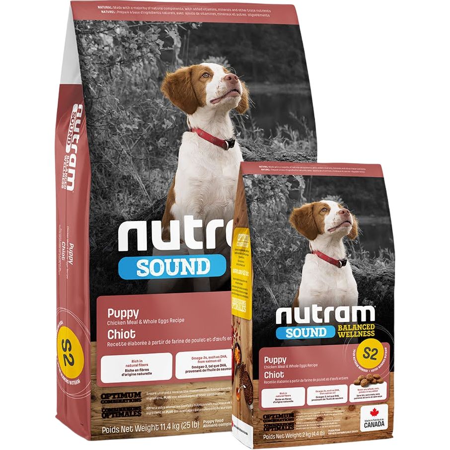 Набор сухого корма для щенков Nutram S2 Sound Balanced Wellness Puppy с курицей и яйцами 13.4 кг (11.4 кг + 2 кг) - фото 1
