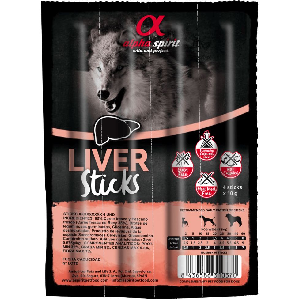 Полувлажное лакомство для собак Alpha Spirit Sticks Liver, палочки с печенью, 4 шт., 40 г - фото 1