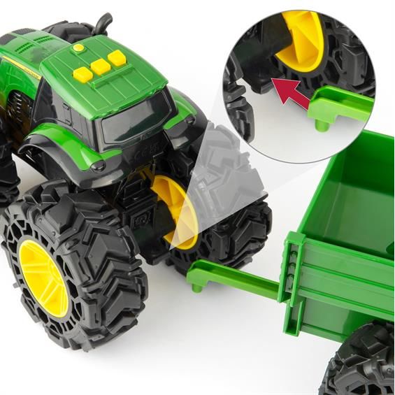 Машинка Трактор John Deere Kids Monster Treads с прицепом и большими колесами (47353) - фото 3