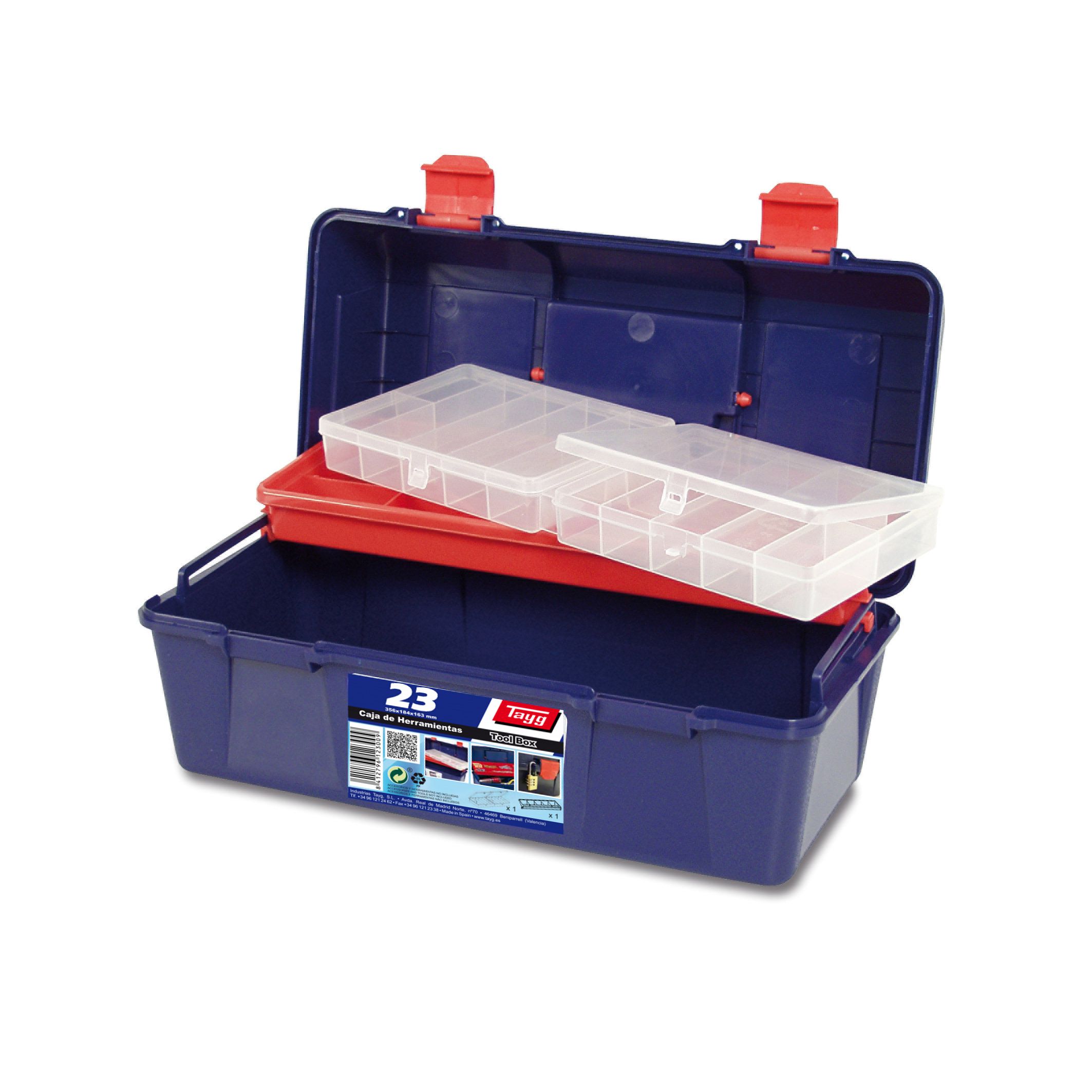 Ящик пластиковый для инструментов Tayg Box 23 Caja htas, с 2 органайзерами, 35,6х18,4х16,3 см, синий (123009) - фото 5