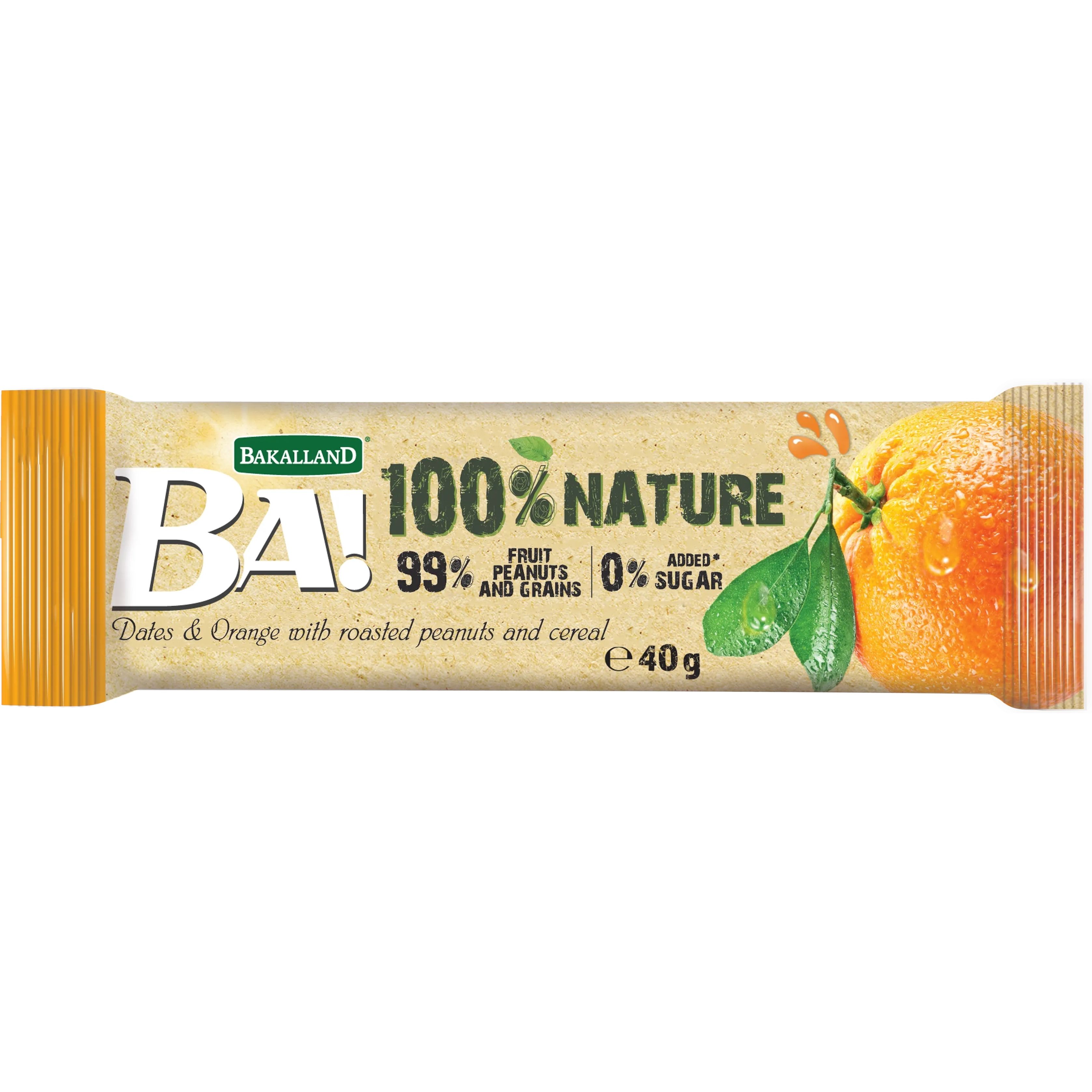 Батончик финиковый Bakalland Ba! 100% Nature Dates & Orange без сахара 40 г - фото 1
