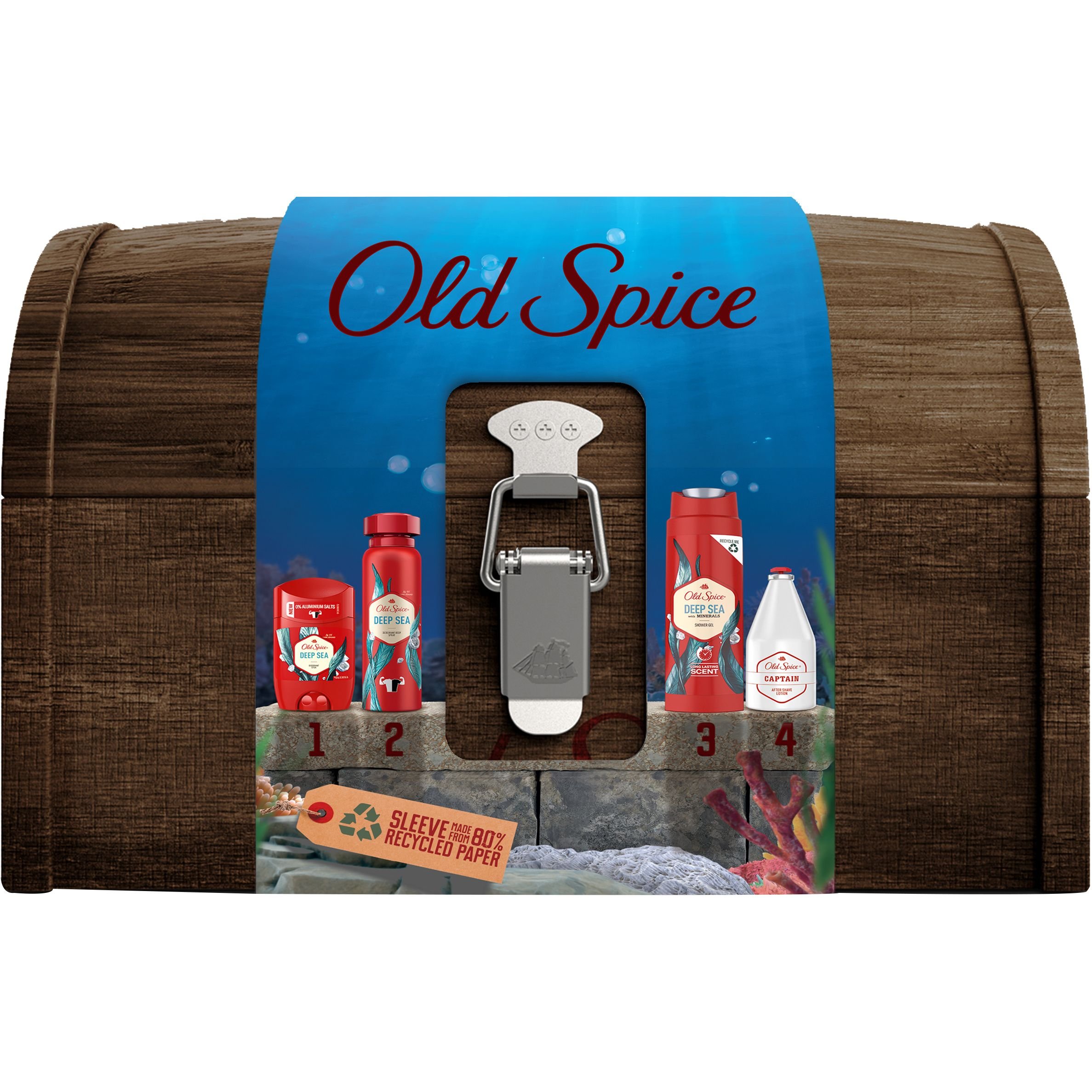 Подарочный набор Old Spice: Твердый дезодорант 50 мл + Аэрозольный дезодорант 150 мл + Гель для душа 250 мл + Лосьон после бритья 100 мл - фото 1