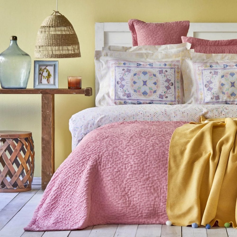 Комплект постельного белья Karaca Home Bonbon pembe, с пледом, евростандарт, розовый (svt-2000022300933) - фото 1