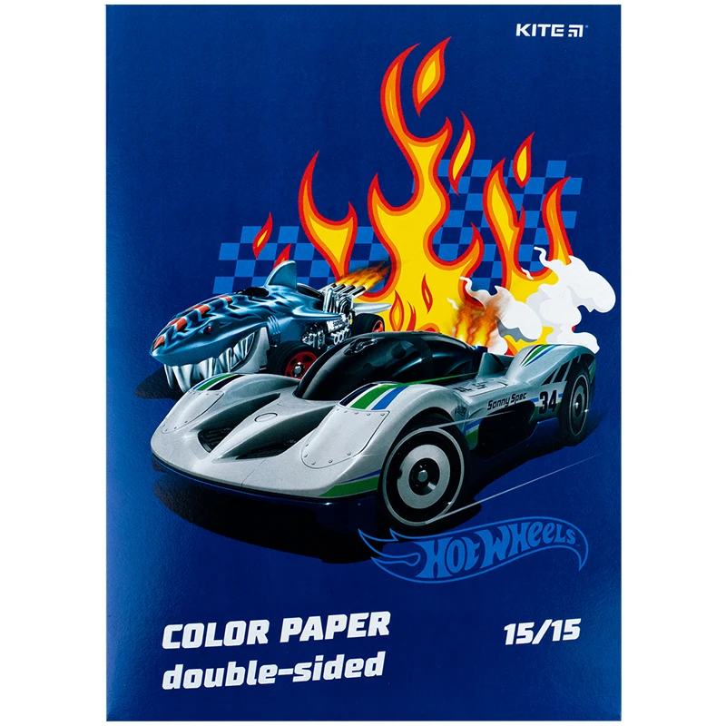 Бумага цветная Kite Hot Wheels двухсторонняя А4 15 листов (HW24-250) - фото 1