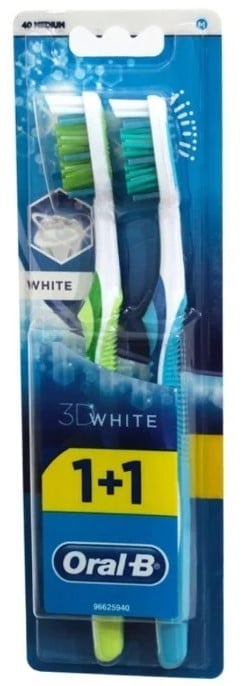 Зубна щітка Oral-B 3D White Відбілювання, середня, блакитна з салатовим, 2 шт. - фото 1