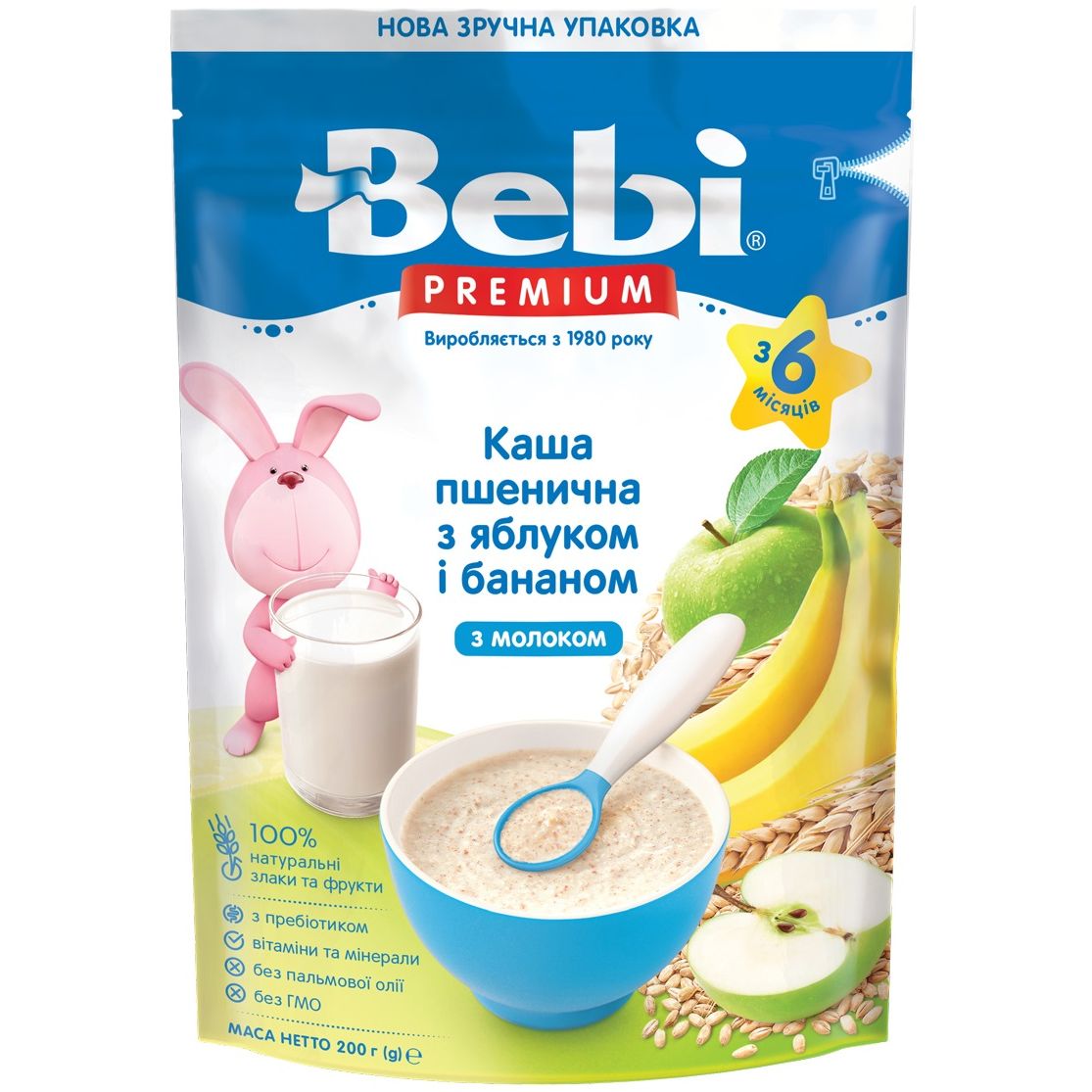 Молочная каша Bebi Premium Пшеничная с яблоком и бананом 200 г (1105058) - фото 1