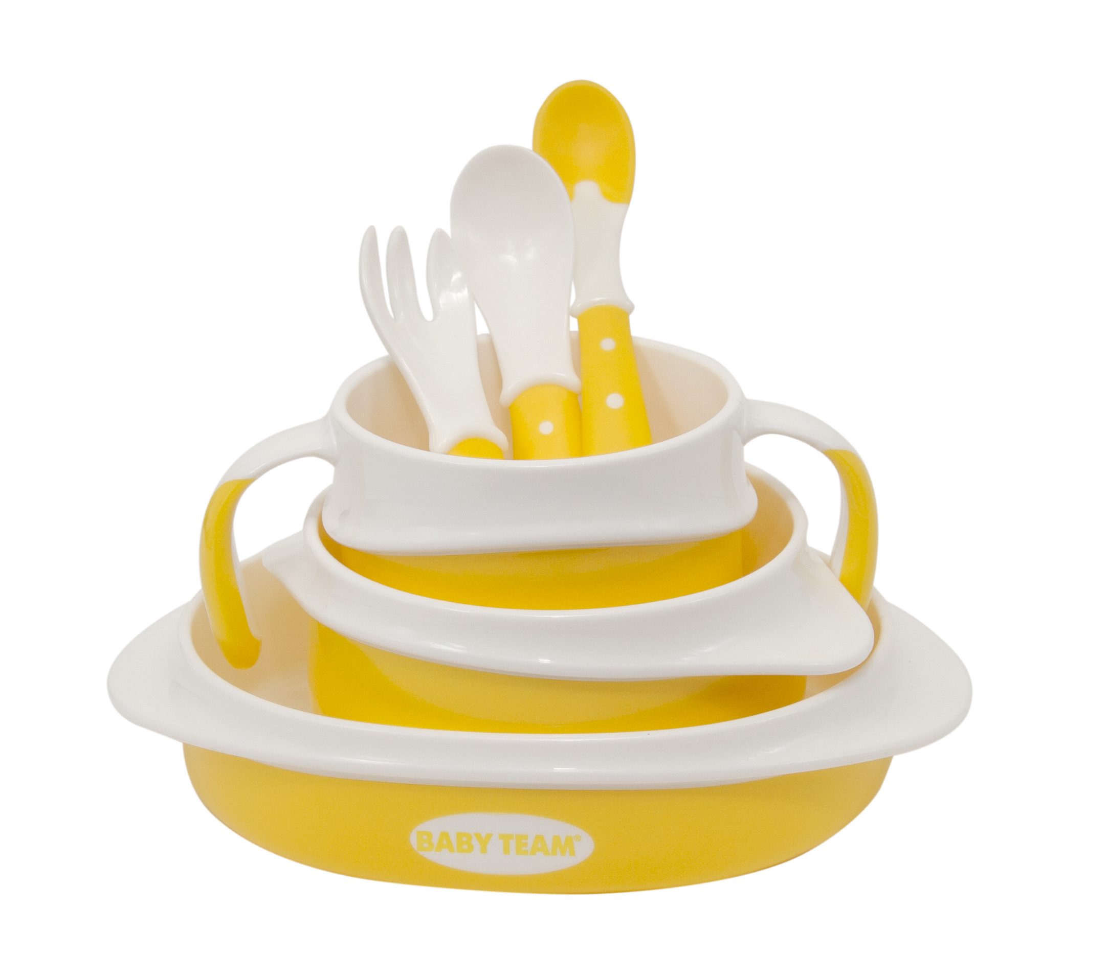 Набор детской посуды Baby Team, с нагрудником, желтый (6090) - фото 1