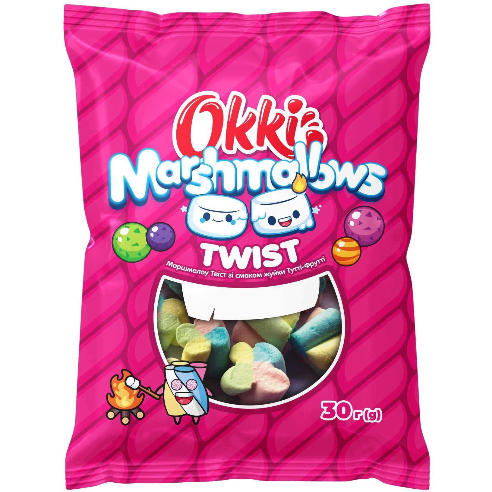 Маршмеллоу Okki Marshmallows Twist со вкусом жвачки Тутти-Фрутти 30 г - фото 1