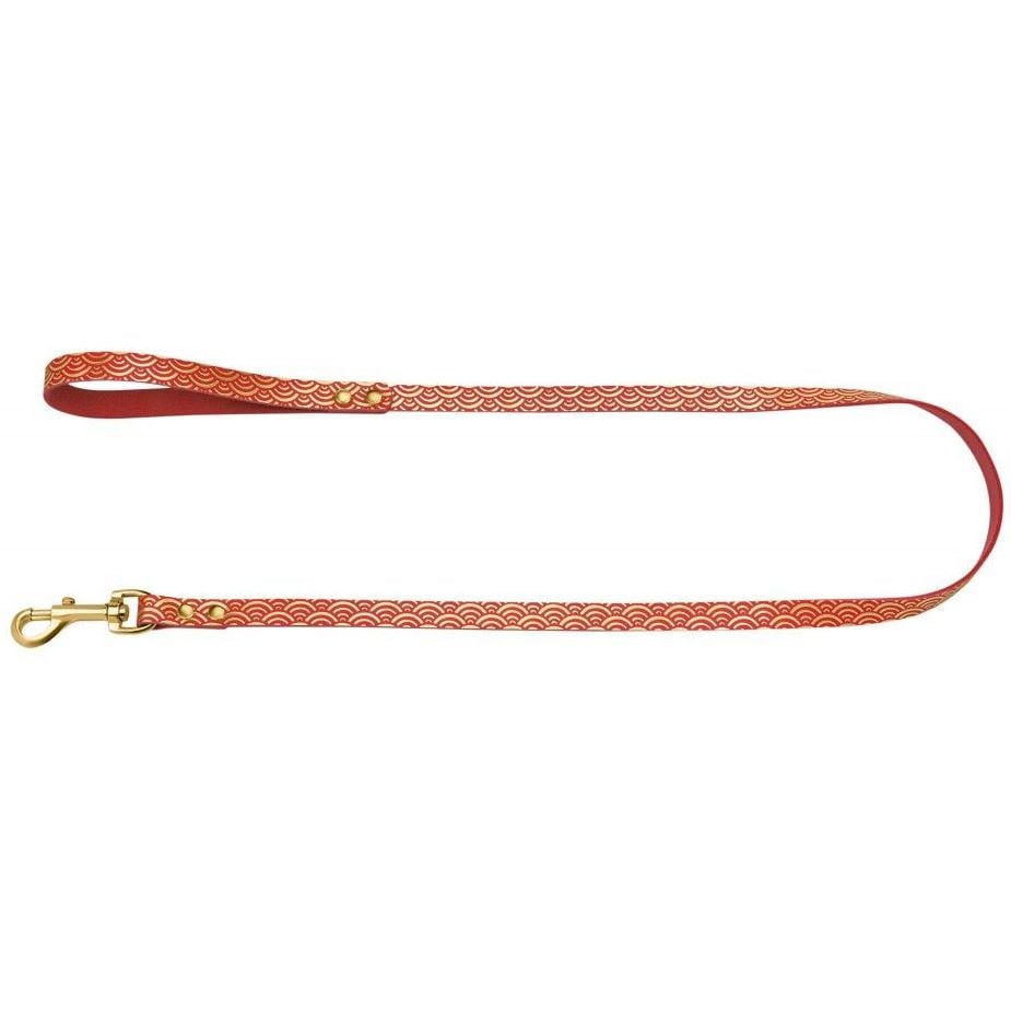 Поводок для собак BronzeDog Barksi Classic кожаный с золотым тиснением Море М 120х1.2 см красный - фото 2