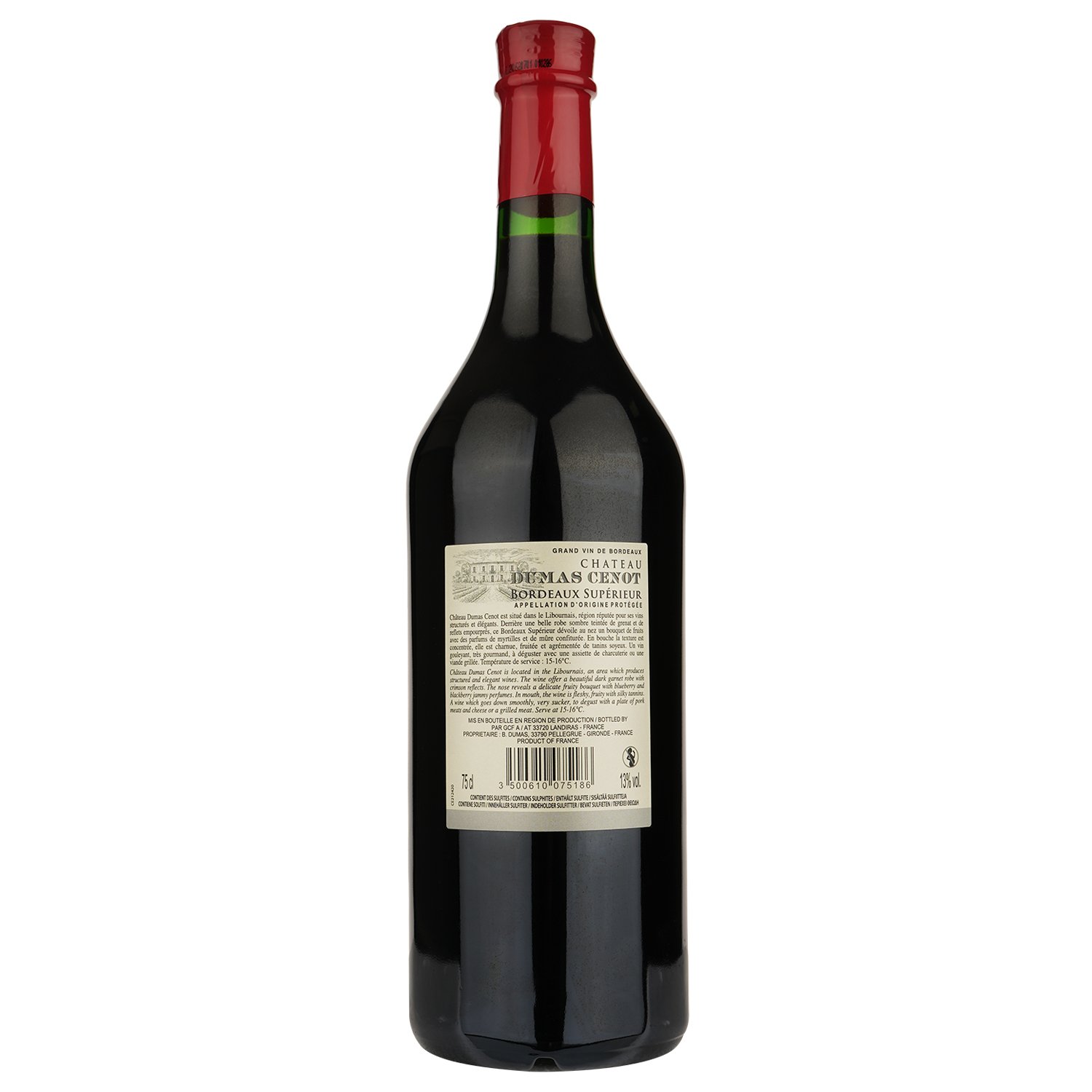 Вино Chateau Dumas Cenot Bordeaux Superieur, красное, сухое, 12%, 0,75 л (31074) - фото 2