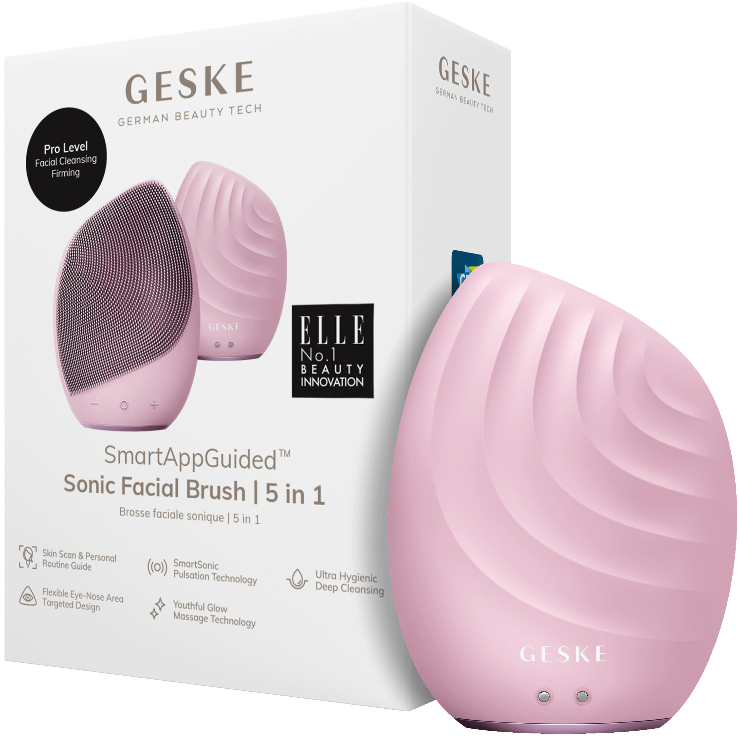 Електронна звукова щітка для обличчя GESKE Sonic Facial Brush 5 в 1 рожева - фото 1