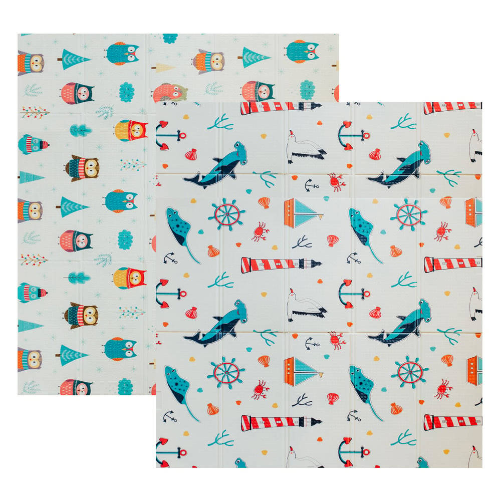 Дитячий двосторонній складаний килимок Poppet Морський сезон і Зимові сови, 200x180 см (PP007-200) - фото 1