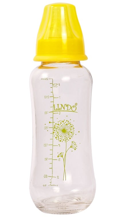 Скляна пляшечка для годування Lindo Next to Nature, вигнута, 250 мл, жовтий (Pk 1010 жел) - фото 1