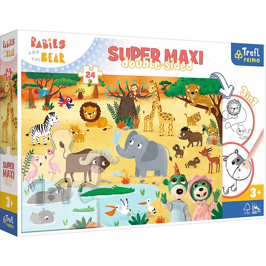 Пазлы-раскраска Trefl Super Maxi Детки на сафари 24 элемента - фото 1