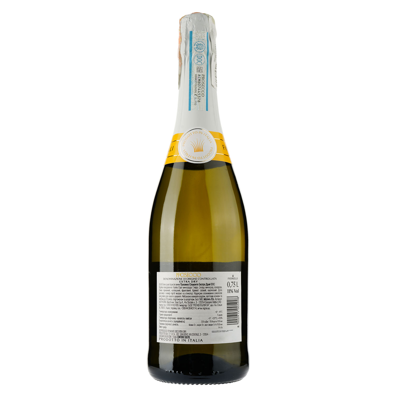 Вино игристое Fiorelli Prosecco Spumante Extra Dry DOC, белое, сухое, 11%, 0,75 л (АLR14286) - фото 2
