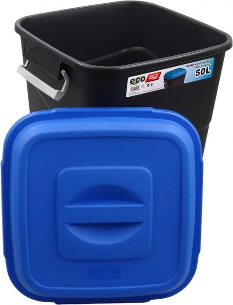 Бак для мусора Tayg Eco, 50 л, с крышкой и ручками, черный с синим (412028) - фото 3