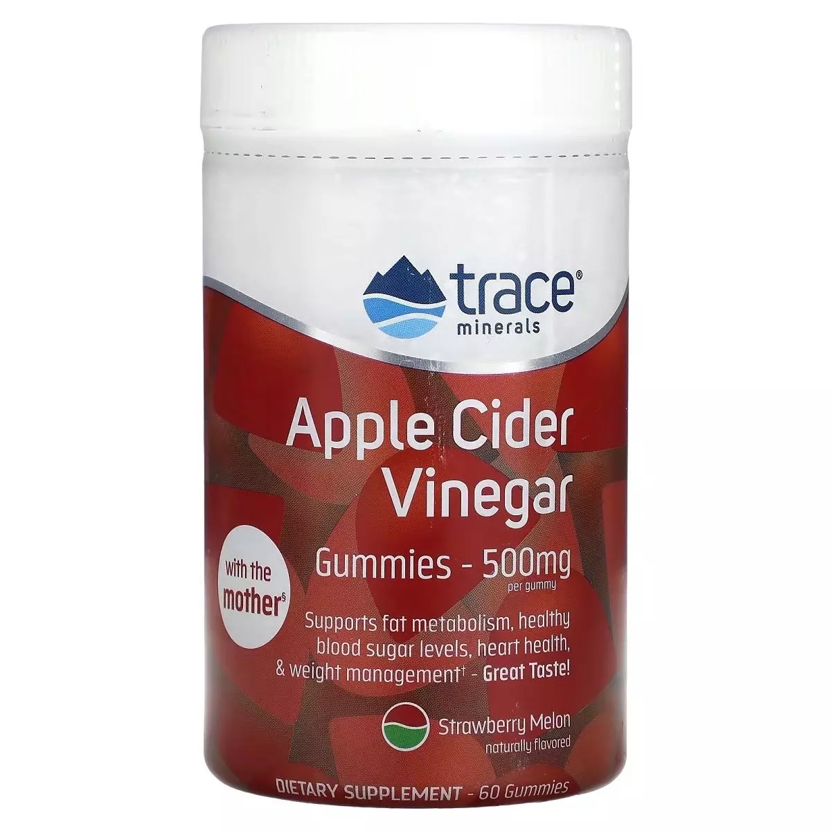 Яблочный уксус Trace Minerals Apple Cider Vinegar Gummies со вкусом клубники и дыни 500 мг 60 конфет - фото 1