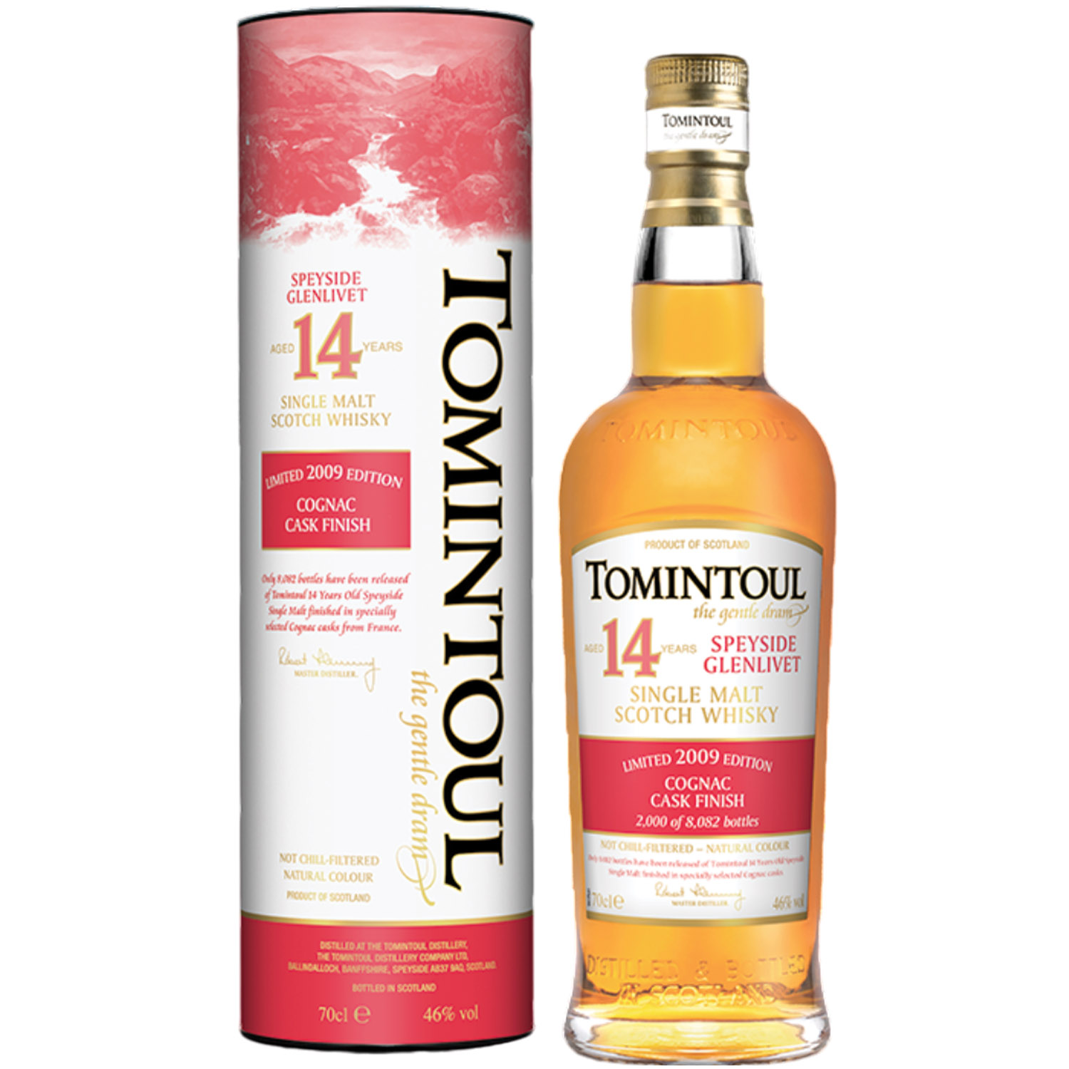 Виски Tomintoul Cognac Cask Finish 14 yo Single Malt Scotch Whisky 2009 46% 0.7 л в коробке - фото 1