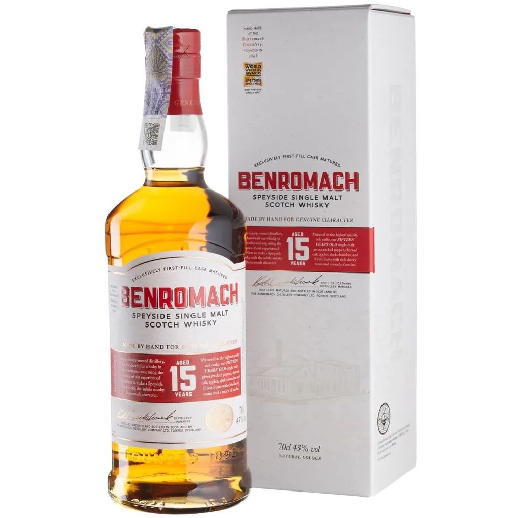 Віскі Benromach 15 yo Single Malt Scotch Whisky 43% 0.7 л, у подарунковій упаковці - фото 1