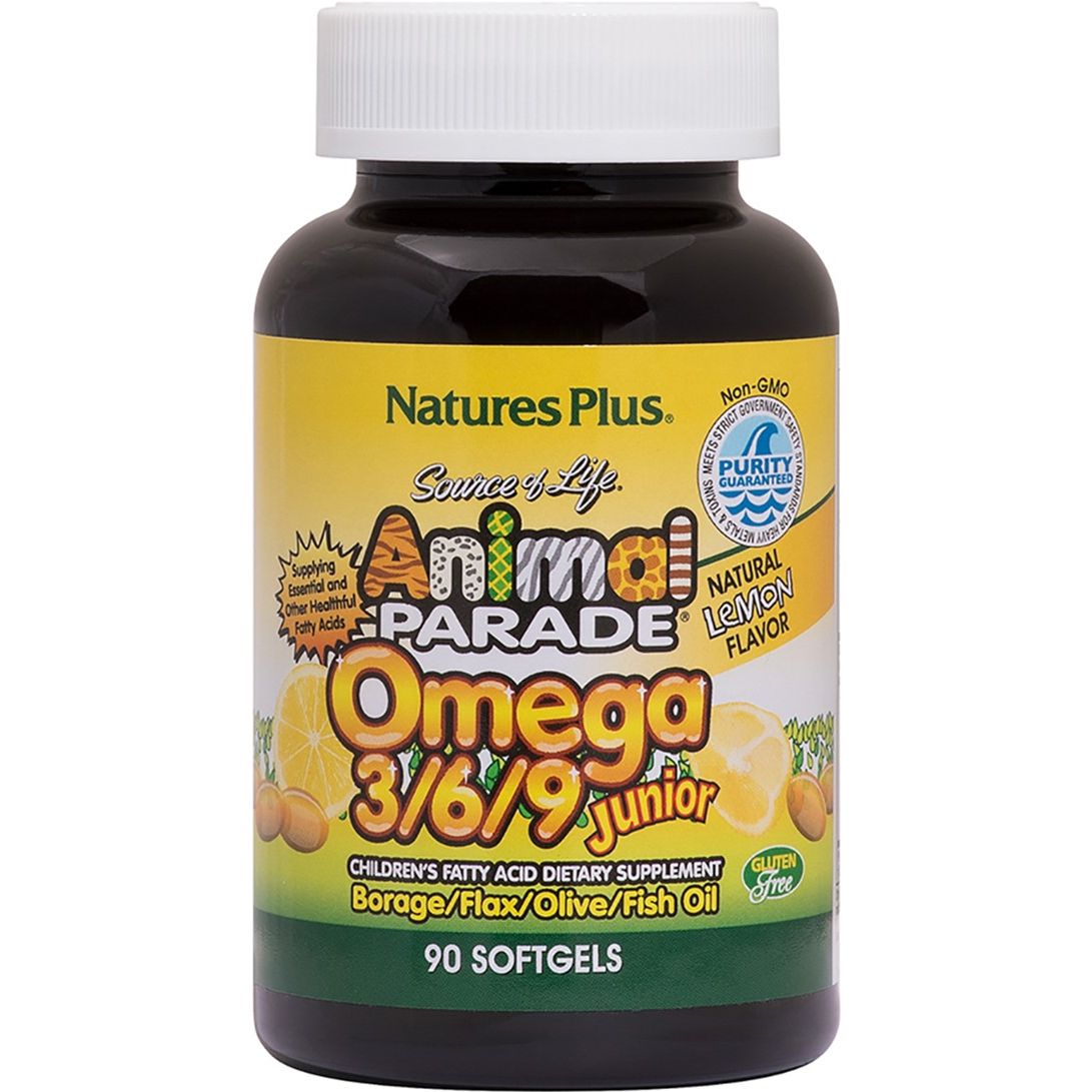 Омега 3-6-9 для детей Nature's Plus Animal Parade Omega 3/6/9 Junior со вкусом лимона 90 капсул - фото 1